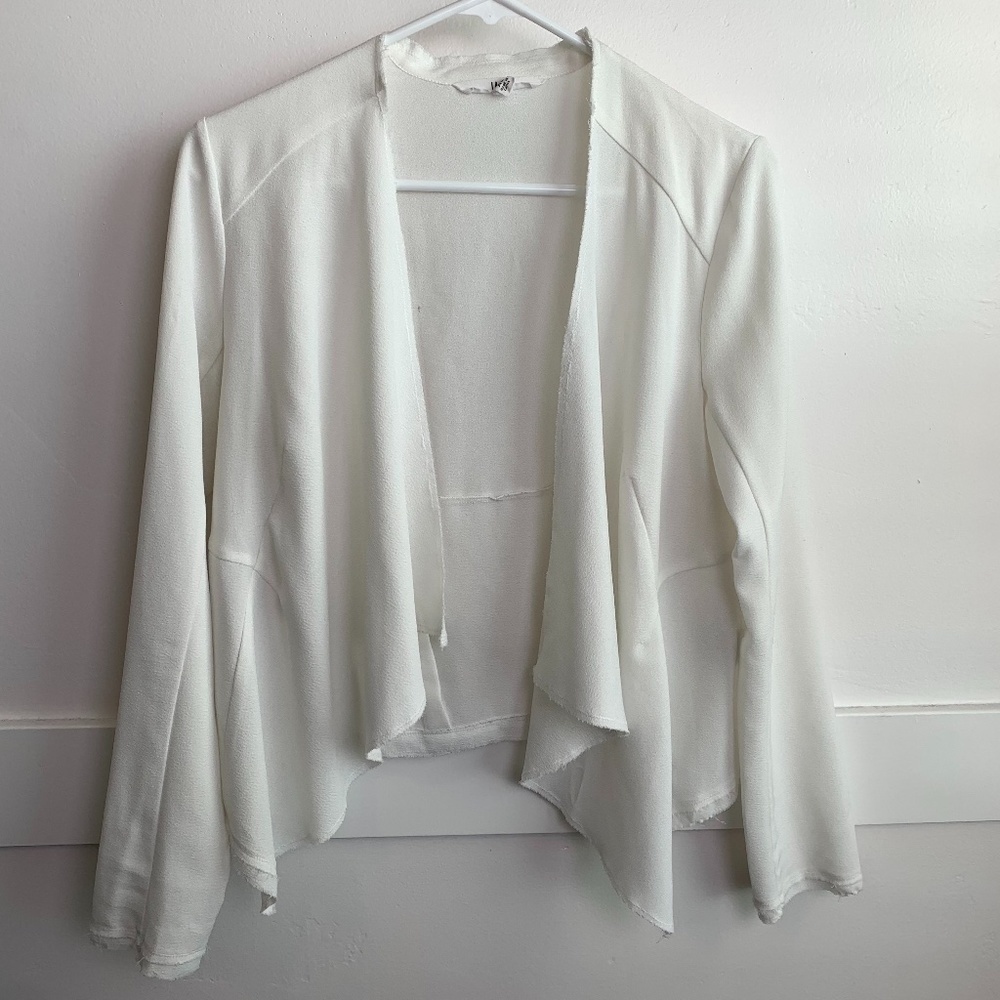 Jack By BB Dakota White Asymmetrical Distressed Hem Open Cardigan